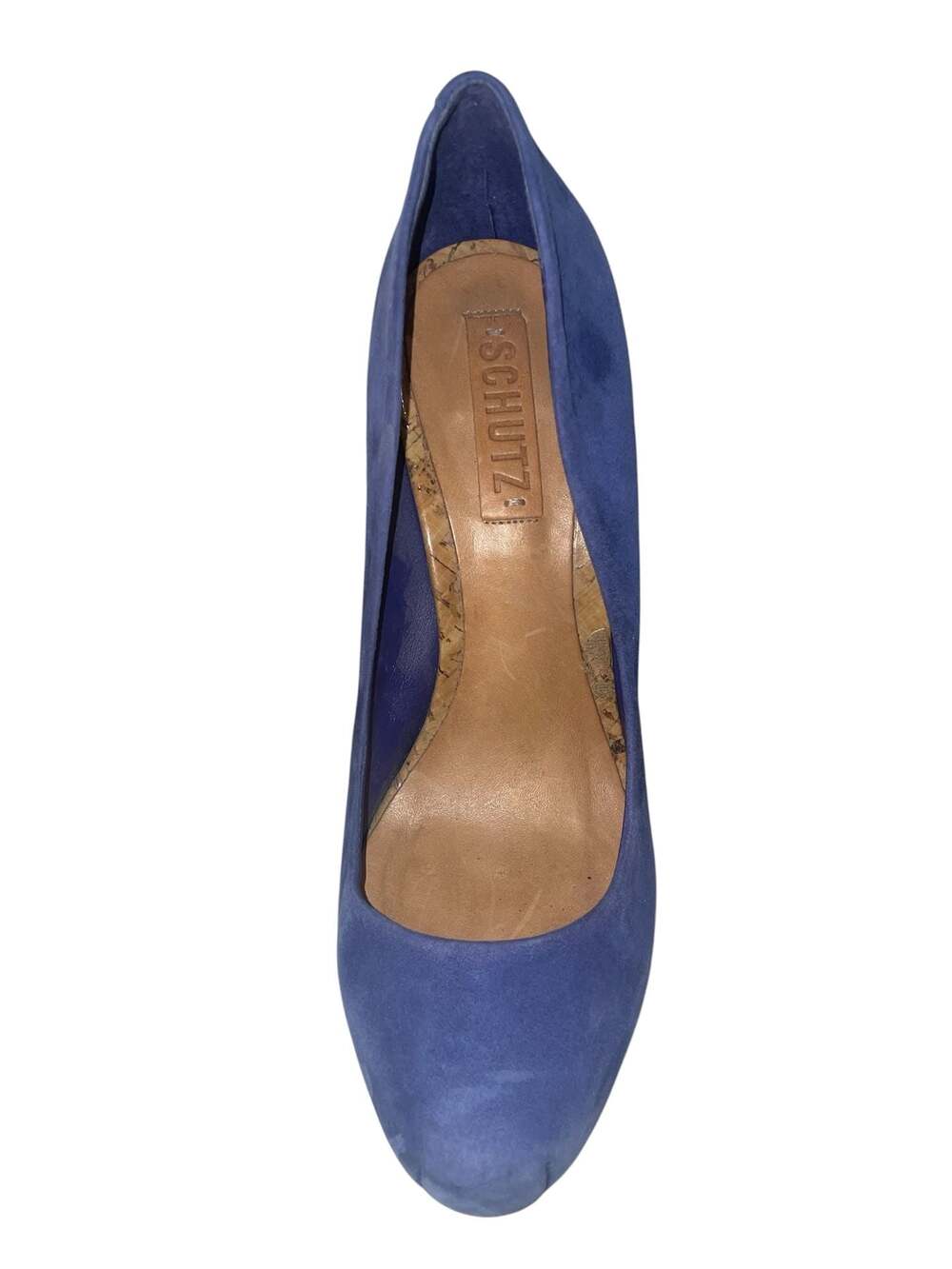 Schutz Blue Suede Platform Heels with Cork-Style Heels Size: 8B - Picture 5 of 6